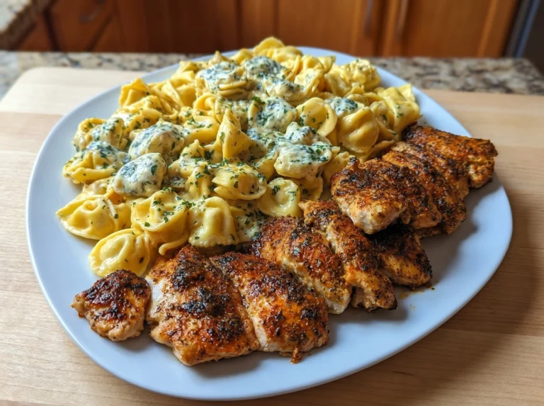 Blackened Garlic Butter Chicken with Creamy Cheese Tortellini