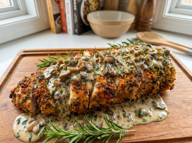 Herb-Crusted Chicken Breast with Wild Mushroom Cream Sauce
