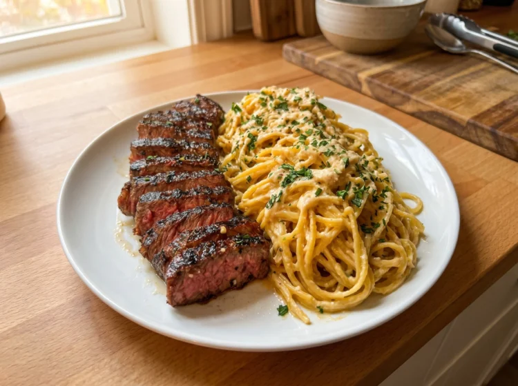 Garlic Butter Steak with Creamy Parmesan Linguine