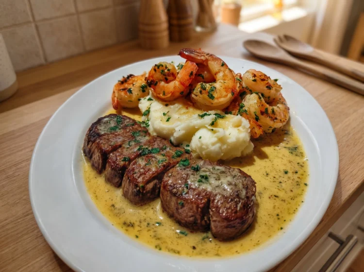 Creamy Garlic Butter Surf Turf with Mashed Potatoes
