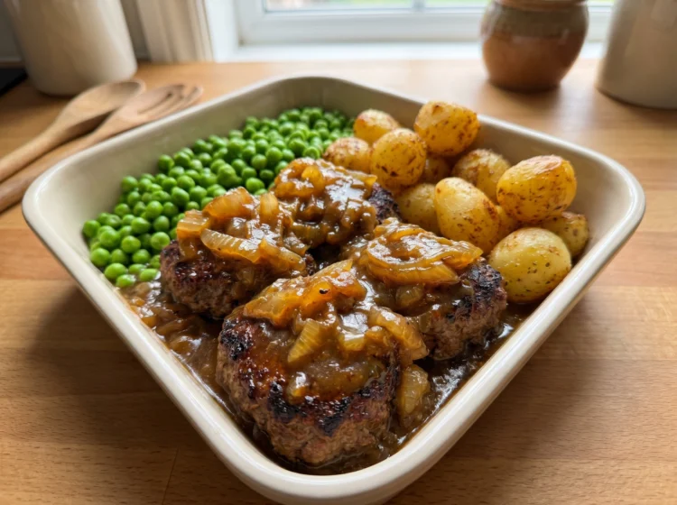Salisbury Steak with Onion Gravy Roasted Potatoes