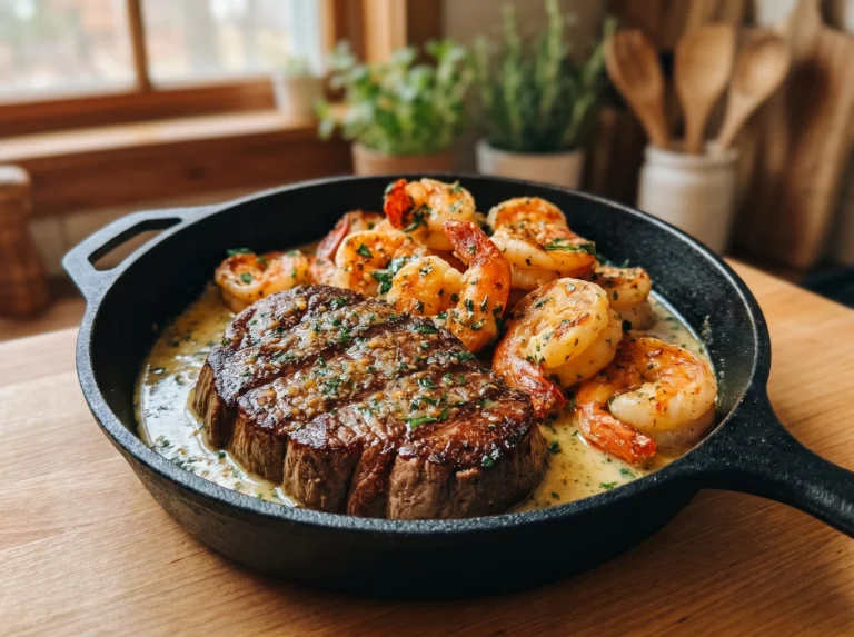 Garlic Butter Steak Shrimp in Creamy Parmesan Sauce