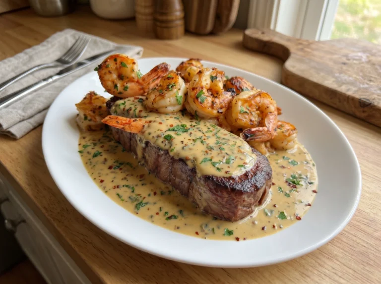 Creamy Garlic Steak Shrimp Surf and Turf