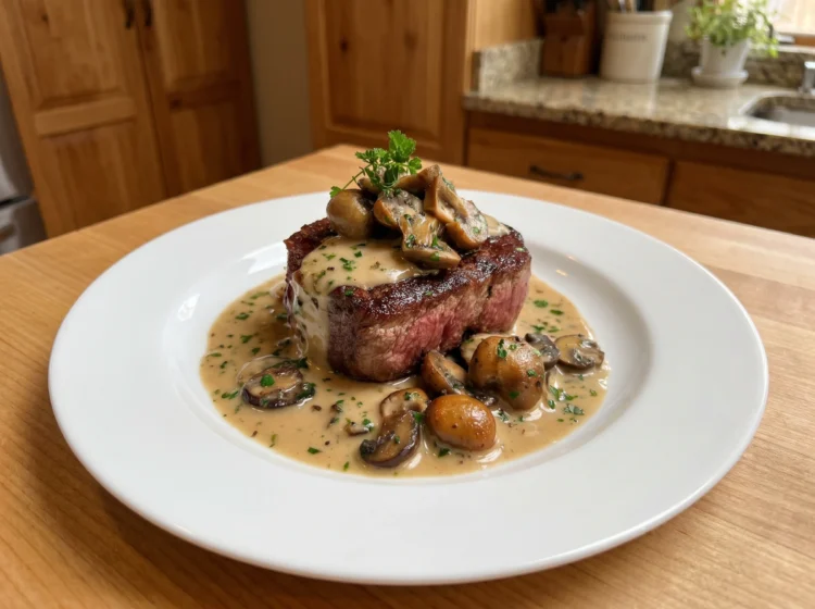 Creamy Mushroom Steak with Garlic Herb Sauce