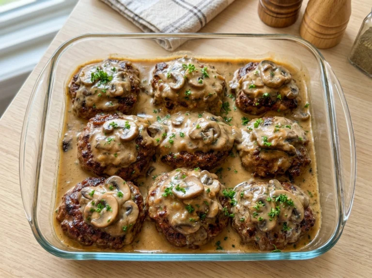 Baked Salisbury Steak with Creamy Mushroom Gravy