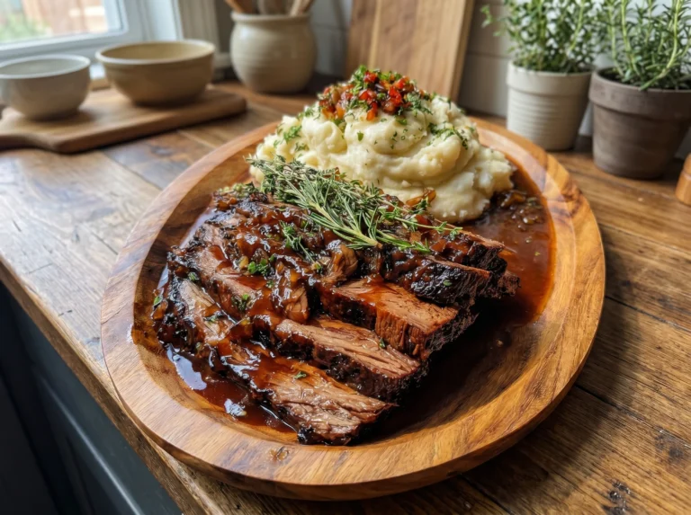 Glazed Beef Brisket with Creamy Mashed Potatoes