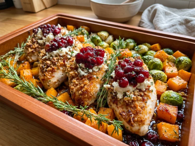 Cranberry Goat Cheese Roasted Chicken Bake