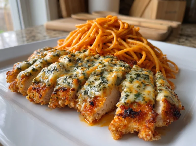 Cheesy Garlic Chicken with Creamy Tomato Spaghetti