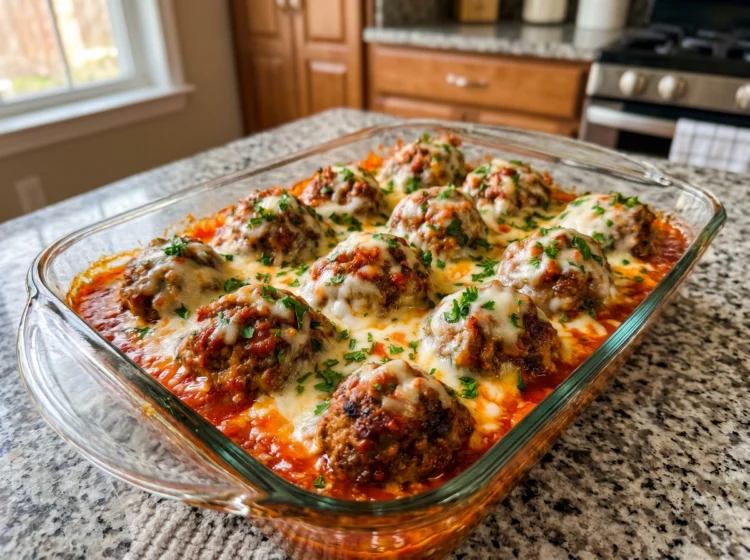 Cheesy Baked Meatballs in Marinara Sauce