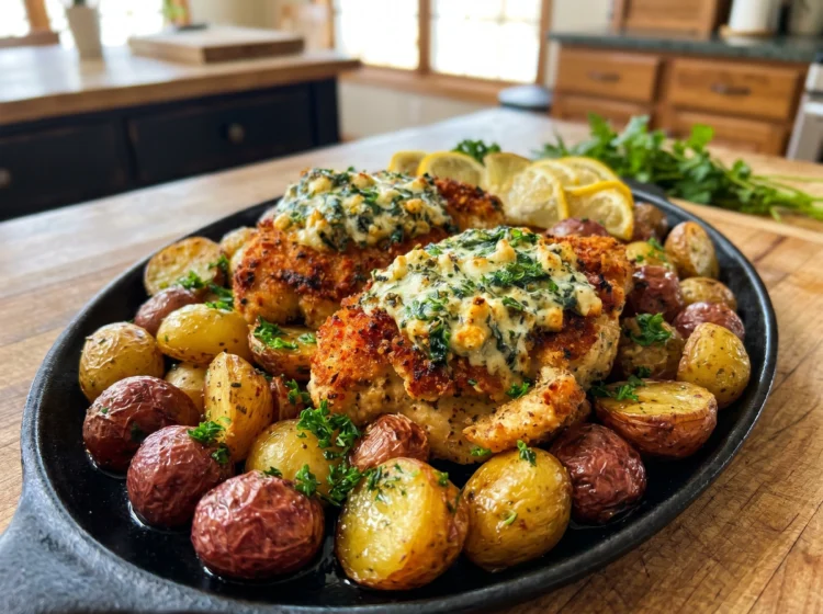 Crispy Lemon Herb Chicken with Roasted Potatoes