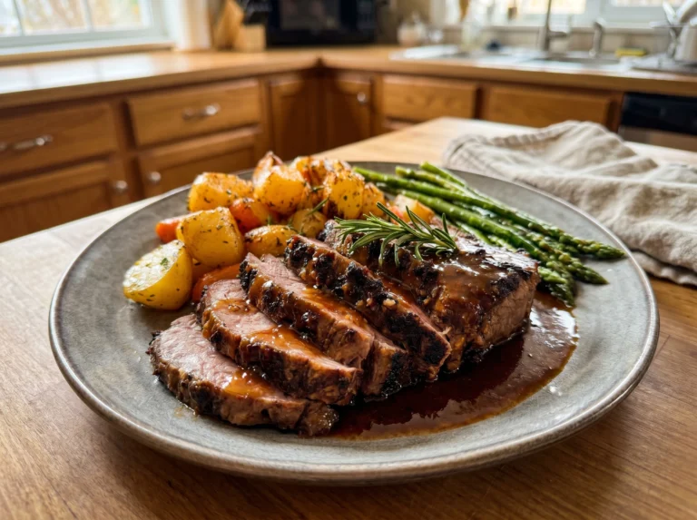 Red Wine Roast Beef with Garlic Potatoes
