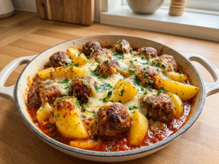 Cheesy Baked Meatballs Potatoes