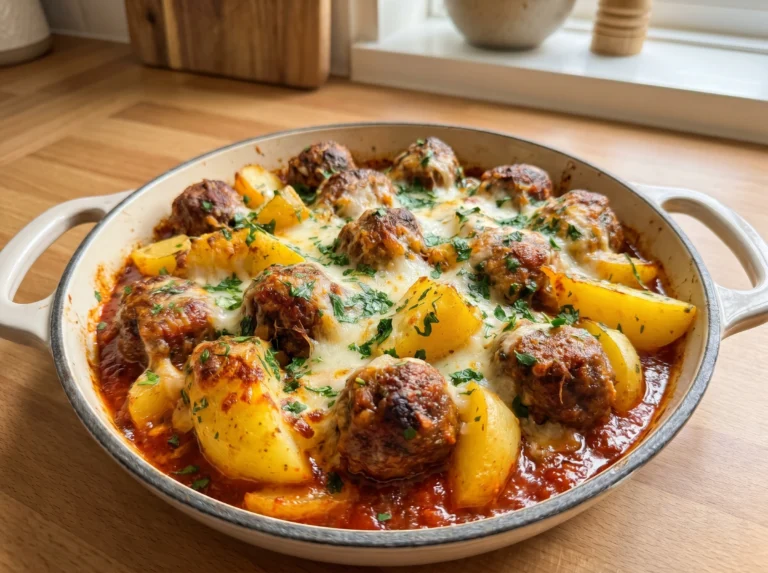 Cheesy Baked Meatballs Potatoes