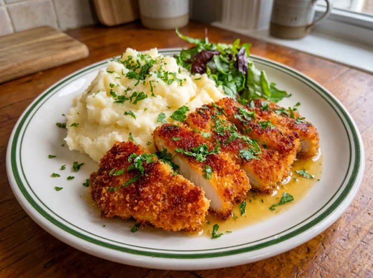 Crispy Breaded Chicken with Mashed Potatoes