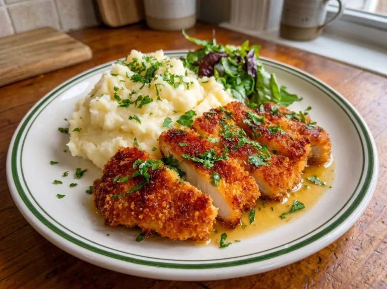 Crispy Breaded Chicken with Mashed Potatoes