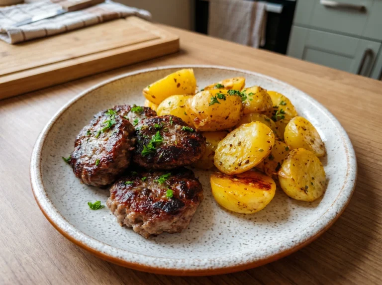 Juicy Beef Patties with Golden Potatoes