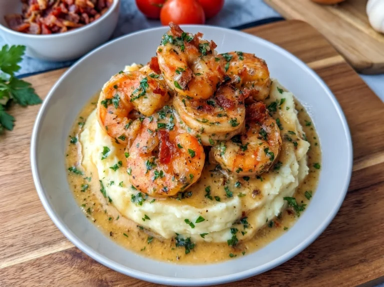Creamy Garlic Butter Shrimp over Mashed Potatoes