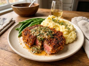 Crispy Breaded Steak with Garlic Butter Mash