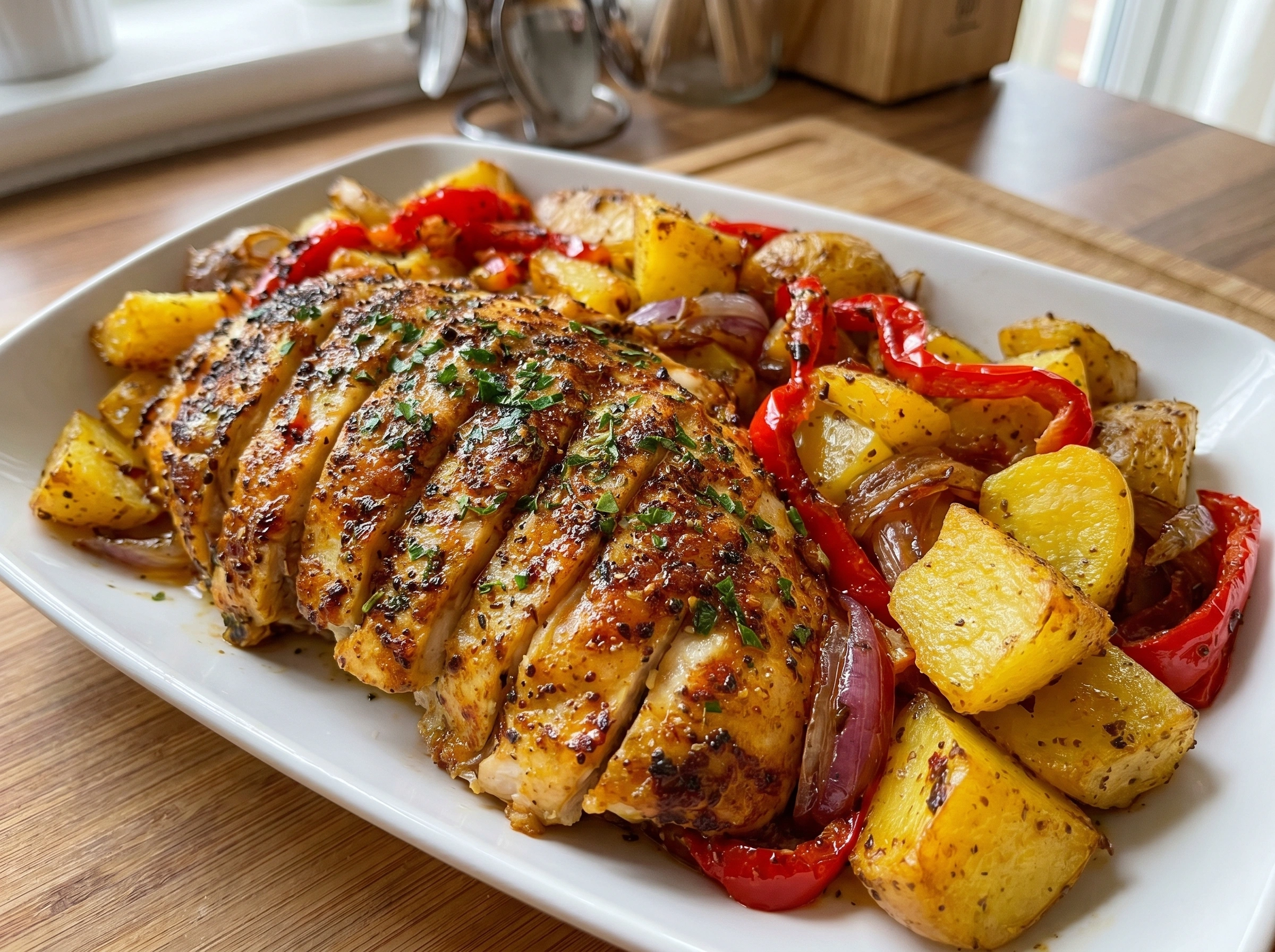 Herb-Roasted Chicken with Potatoes Peppers