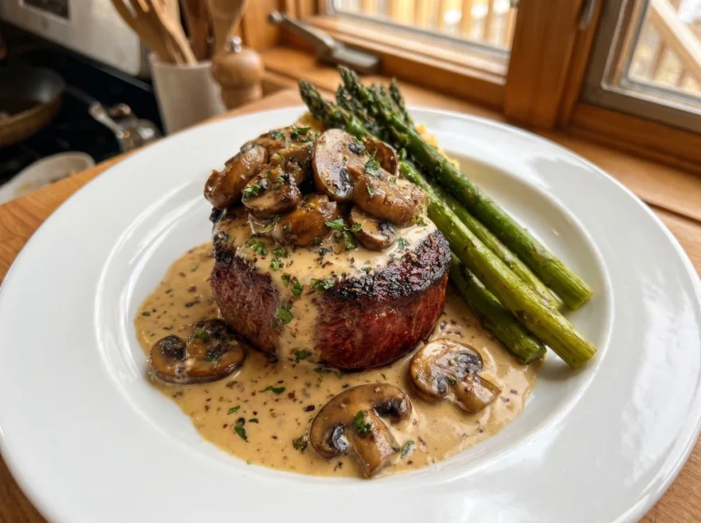 Creamy Mushroom Steak with Asparagus
