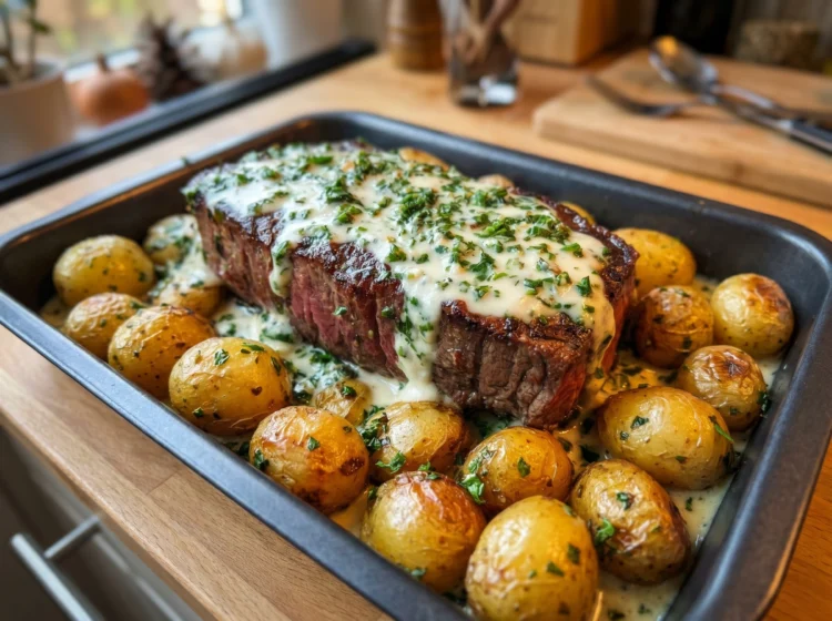 Garlic Cream Steak Roasted Potatoes