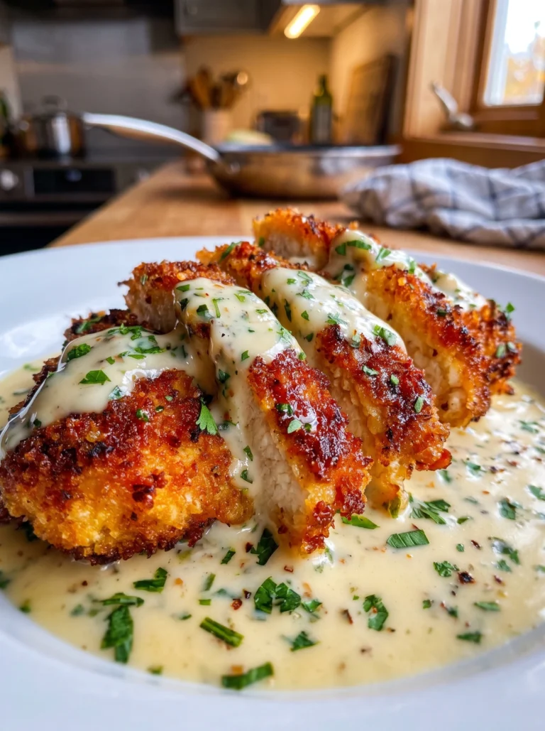 Crispy Chicken Cutlets with Creamy Garlic Parmesan Sauce