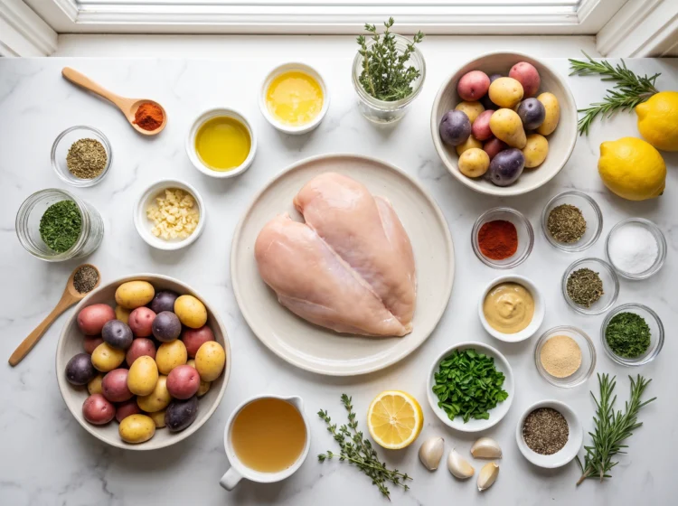 Lemon Herb Butter Roasted Chicken with Baby Potatoe