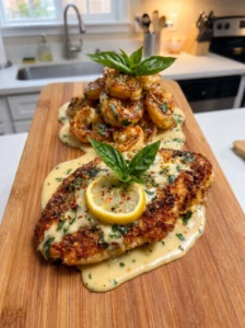 Creamy Lemon Chicken with Garlic Butter Shrimp