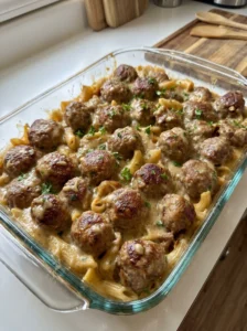 Creamy Swedish-Style Meatball Pasta Bake