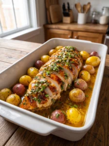 Lemon Herb Butter Roasted Chicken with Baby Potatoe