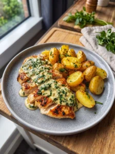 Creamy Garlic Spinach Chicken with Roasted Potatoes