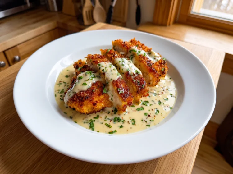 Crispy Chicken Cutlets with Creamy Garlic Parmesan Sauce