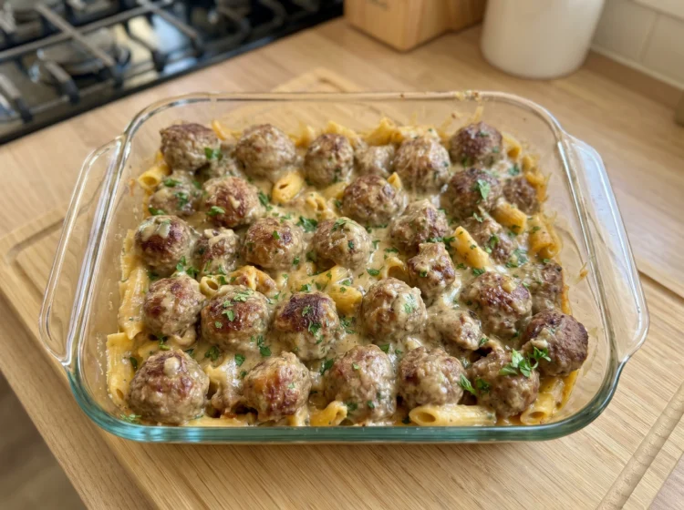 Creamy Swedish-Style Meatball Pasta Bake