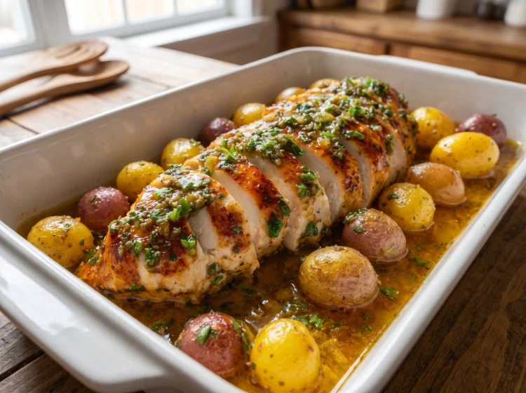 Lemon Herb Butter Roasted Chicken with Baby Potatoe