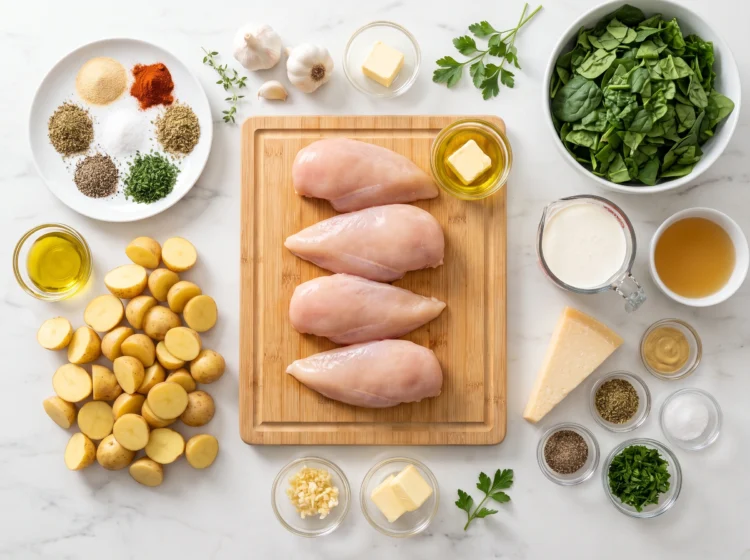 Creamy Garlic Spinach Chicken with Roasted Potatoes